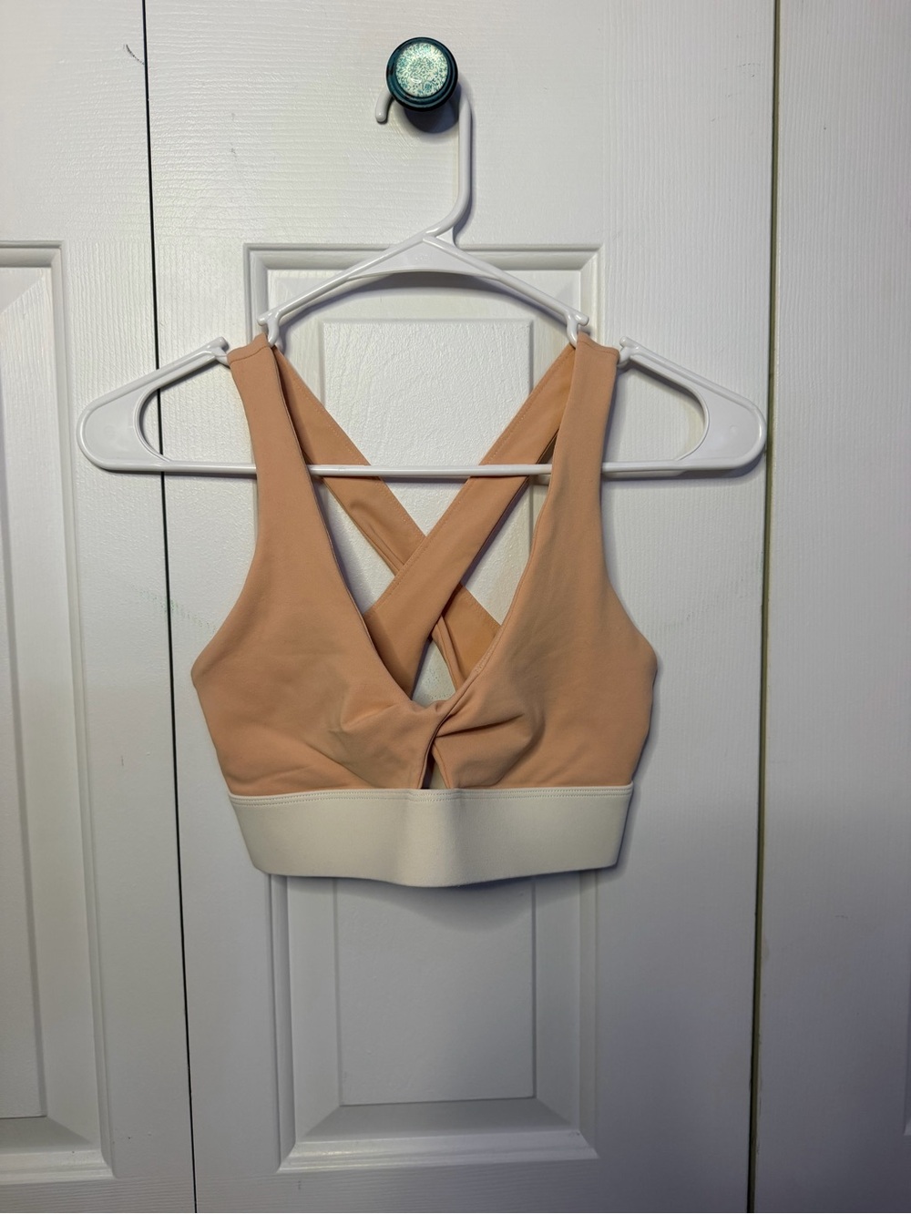 Fabletics Peach Crisscross Sports Bra with Cream Band